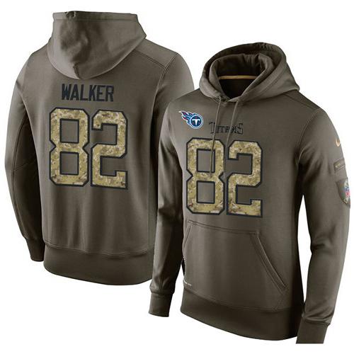 NFL Men's Nike Tennessee Titans #82 Delanie Walker Stitched Green Olive Salute To Service KO Performance Hoodie
